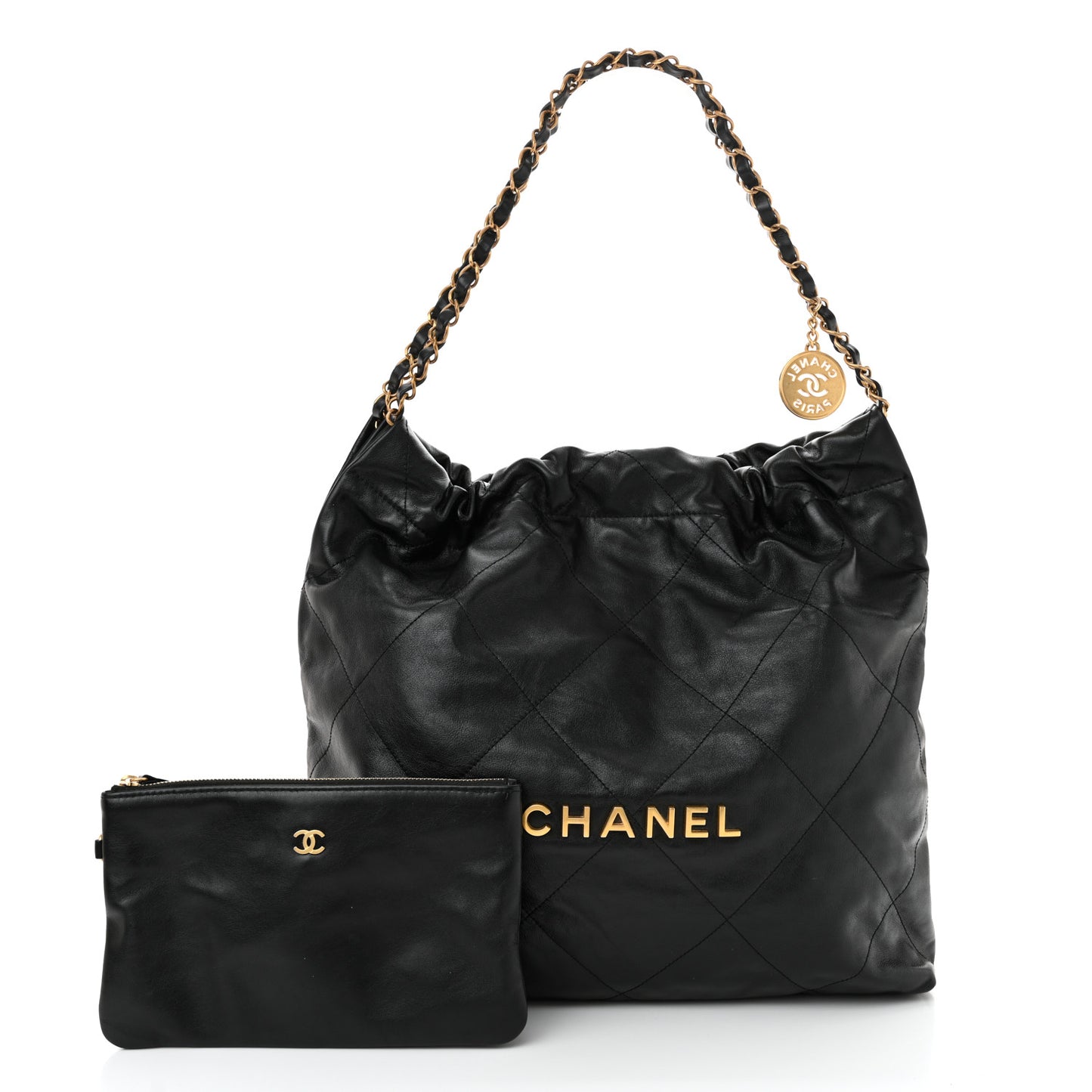 Shiny Calfskin Quilted Chanel 22 Black