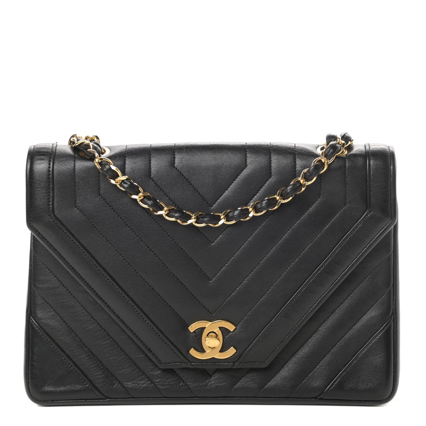 Lambskin Chevron Quilted Small Single Flap Black