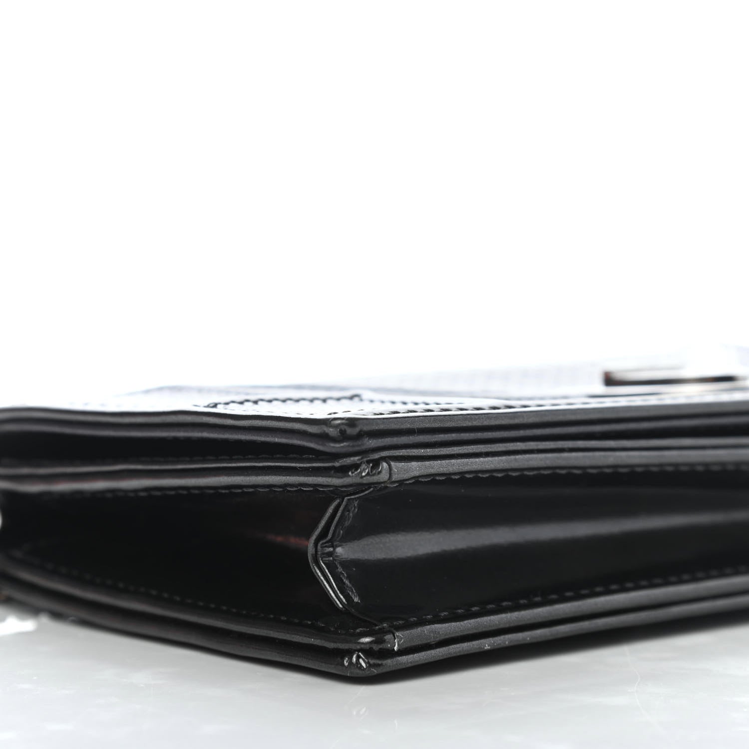 Christian Dior Metallic Patent Micro-Cannage Diorama Croisiere Chain Wallet Onyx Black 8 of 10