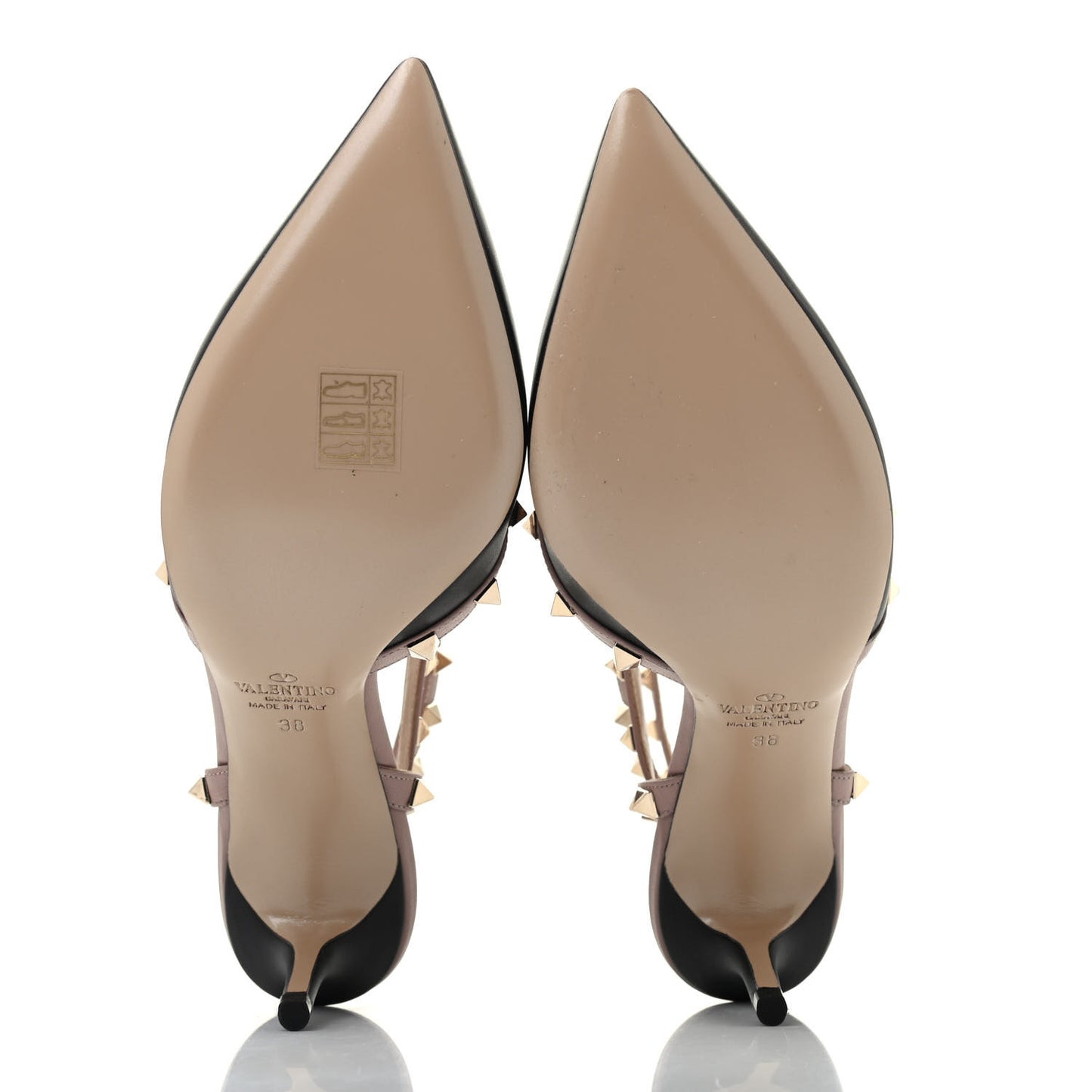 Calfskin Nappa Rockstud Ankle Strap 65mm Pumps 38 Black Poudre