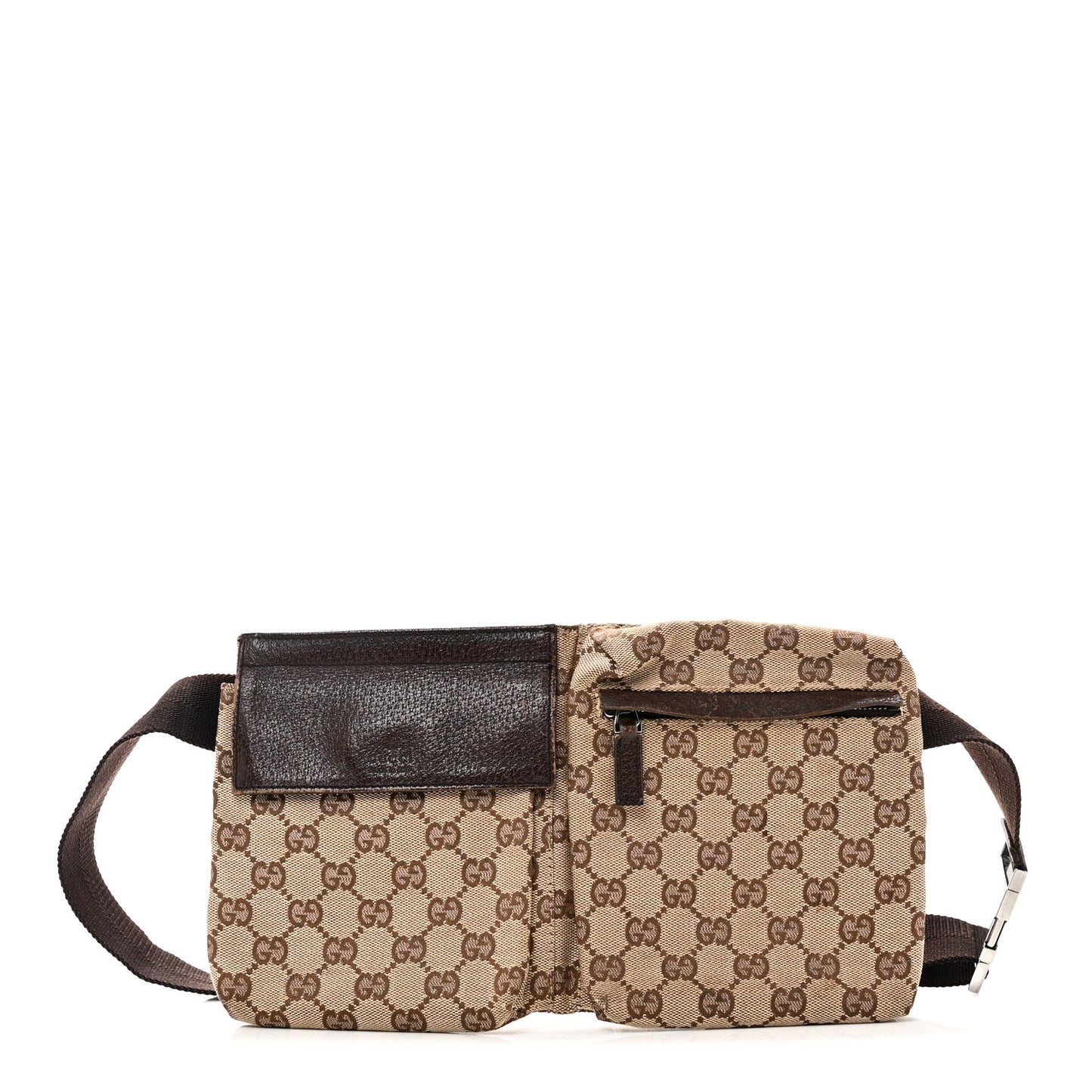 GG Monogram Double Pocket Belt Bag Dark Brown