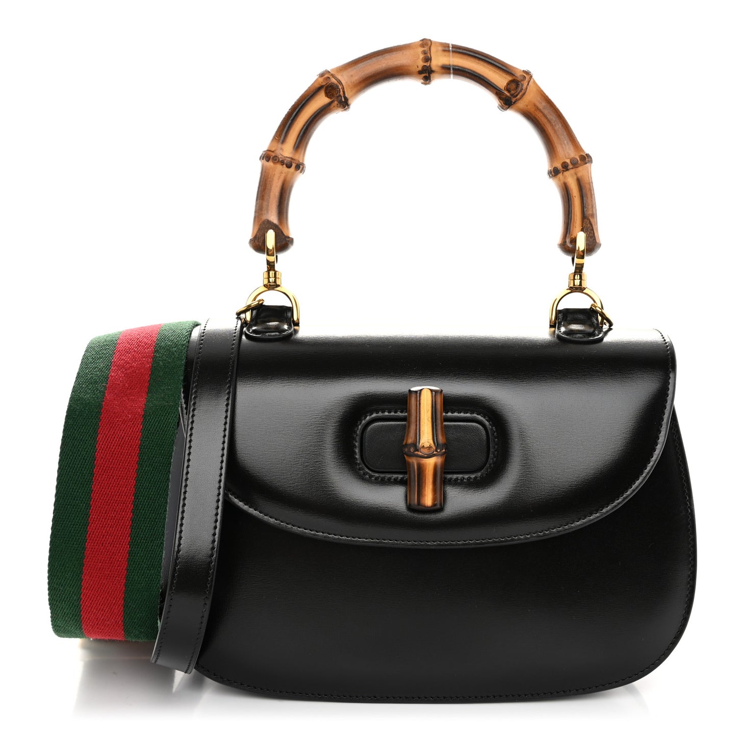 Boarded Dyana Lux Calfskin Web Medium Bamboo 1947 Top Handle Bag Black