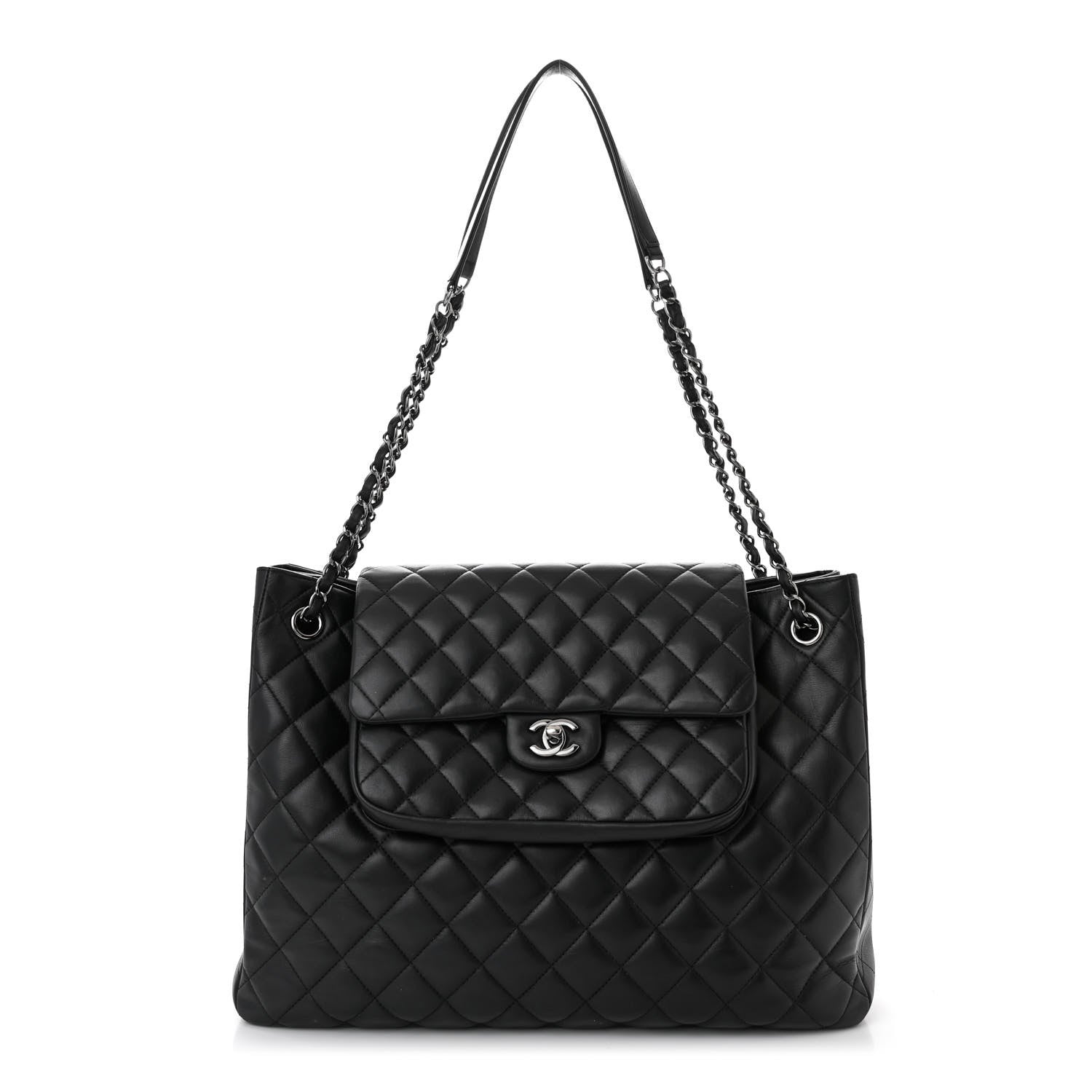 Chanel Lambskin Quilted Front Flap Tote Black 1 of 12
