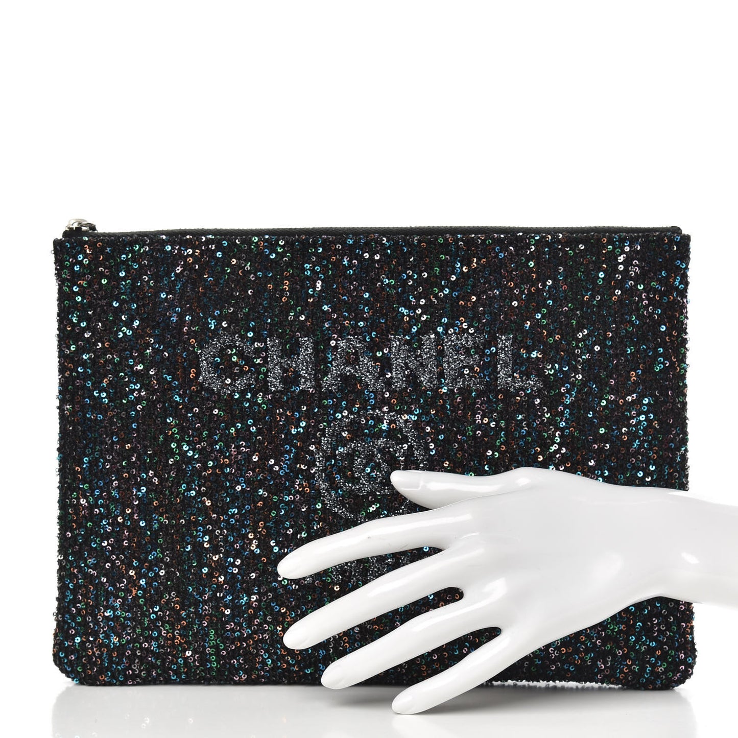 Canvas Sequin Medium Deauville Cosmetic Pouch Black