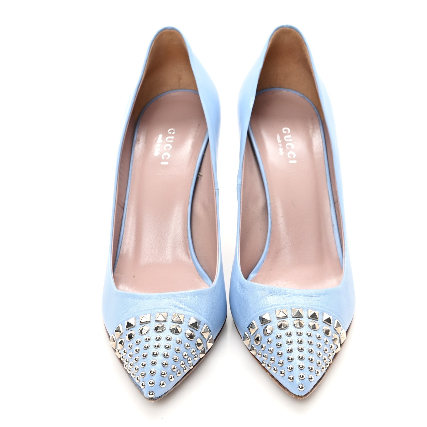 Gucci Malaga Kid Studded Cap Toe Coline Pumps 37.5 Mineral Blue 3 of 9