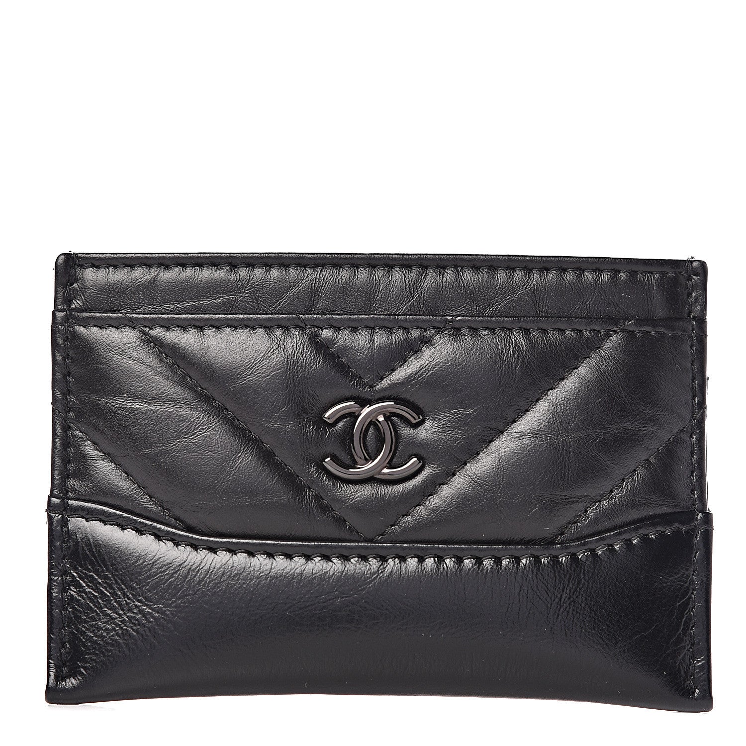 Chanel Aged Calfskin Chevron Quilted Gabrielle Card Holder Black 1 of 9