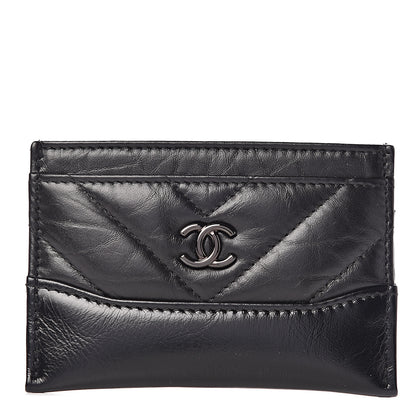 Chanel Aged Calfskin Chevron Quilted Gabrielle Card Holder Black 1 of 9