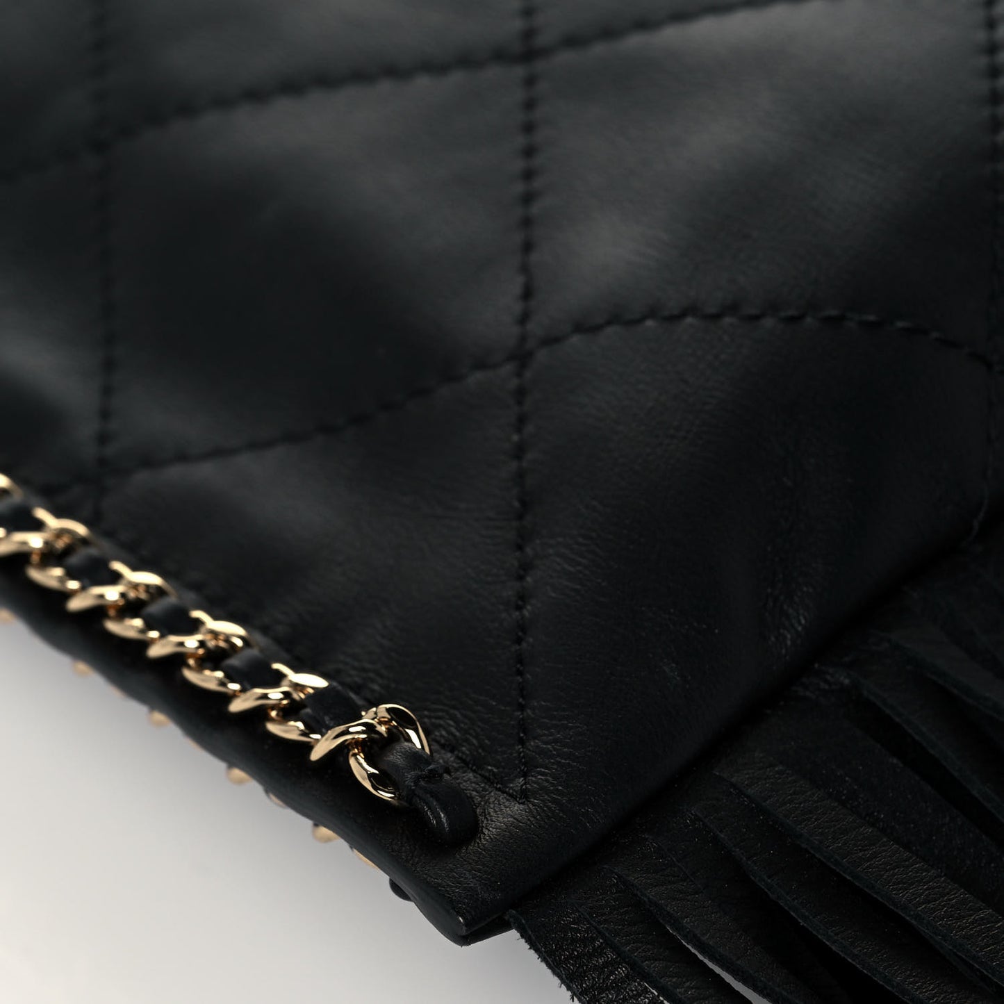 Calfskin Quilted Fringe Small Shopping Bag Black