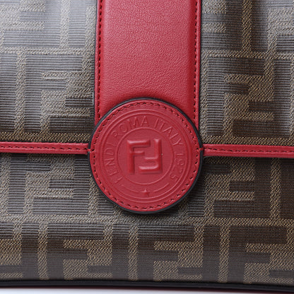 Fendi Vitello Grace Glazed Fabric FF 1974 Double F Shoulder Bag Fragola Mogano Panna 9 of 11