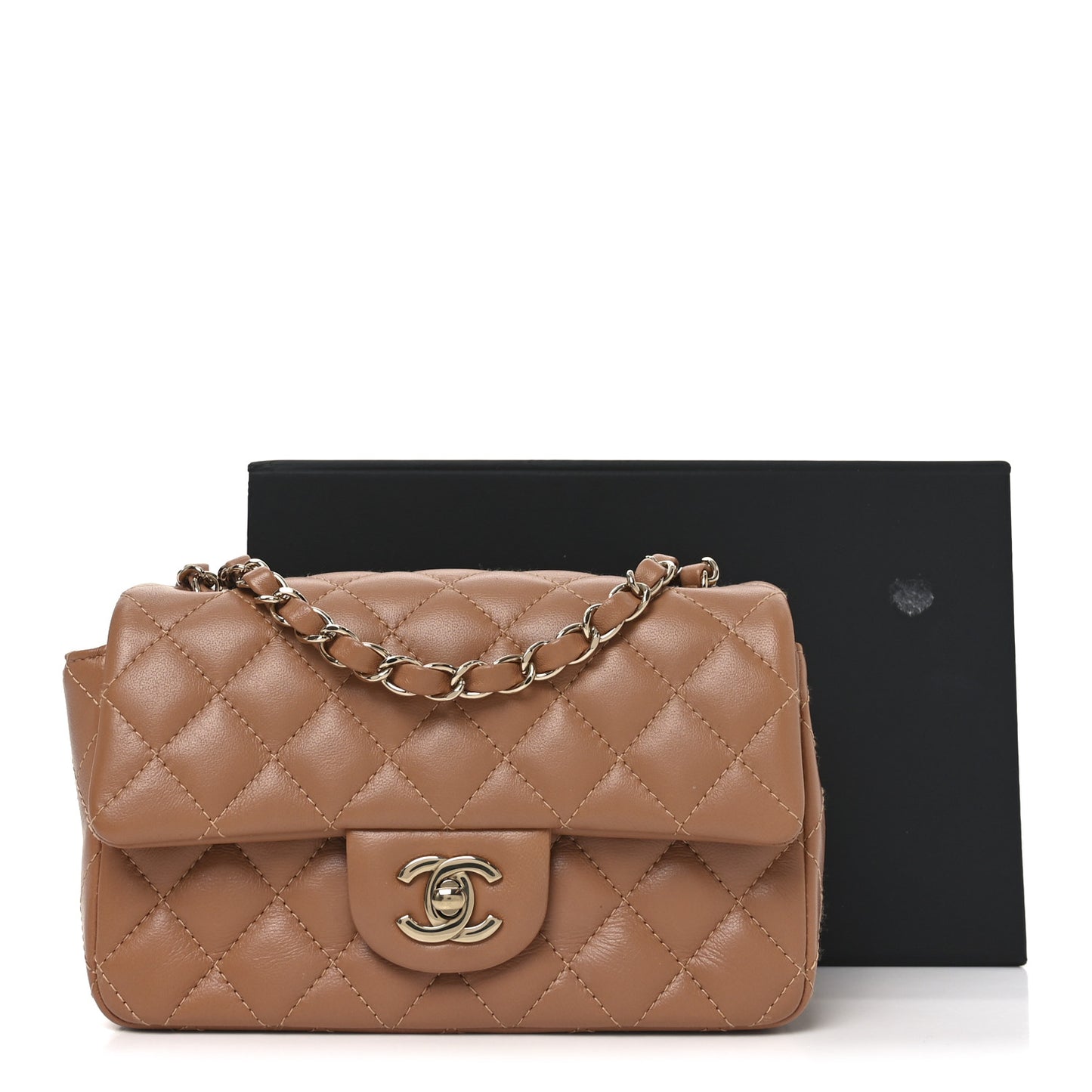 Lambskin Quilted Mini Rectangular Flap Brown