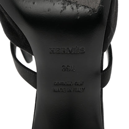 Hermes Suede Goatskin Satin Cute Sandals 39.5 Black 8 of 14