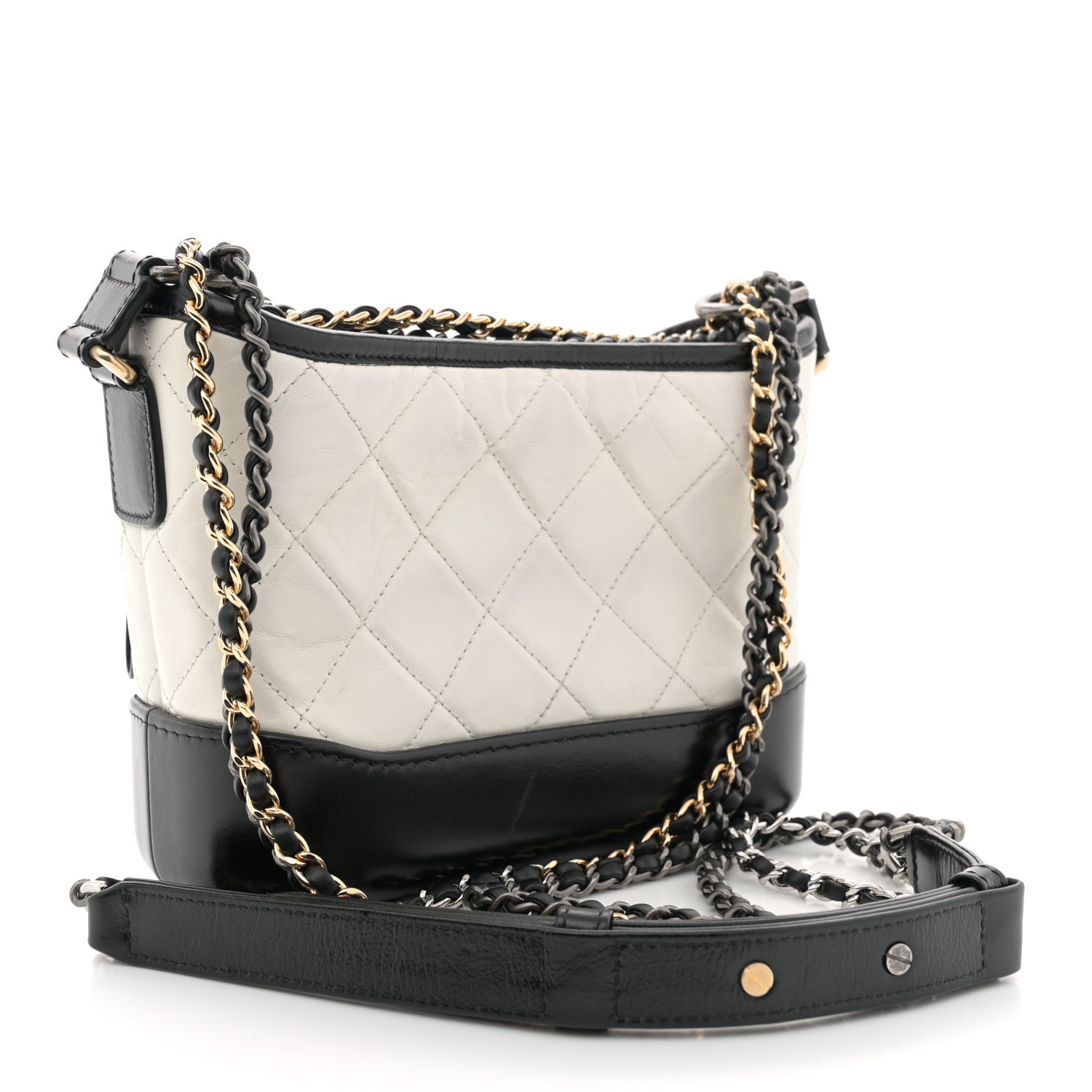 Chanel Aged Calfskin Quilted Small Gabrielle Hobo Black White 3 of 14