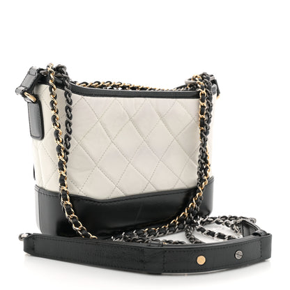 Chanel Aged Calfskin Quilted Small Gabrielle Hobo Black White 3 of 14