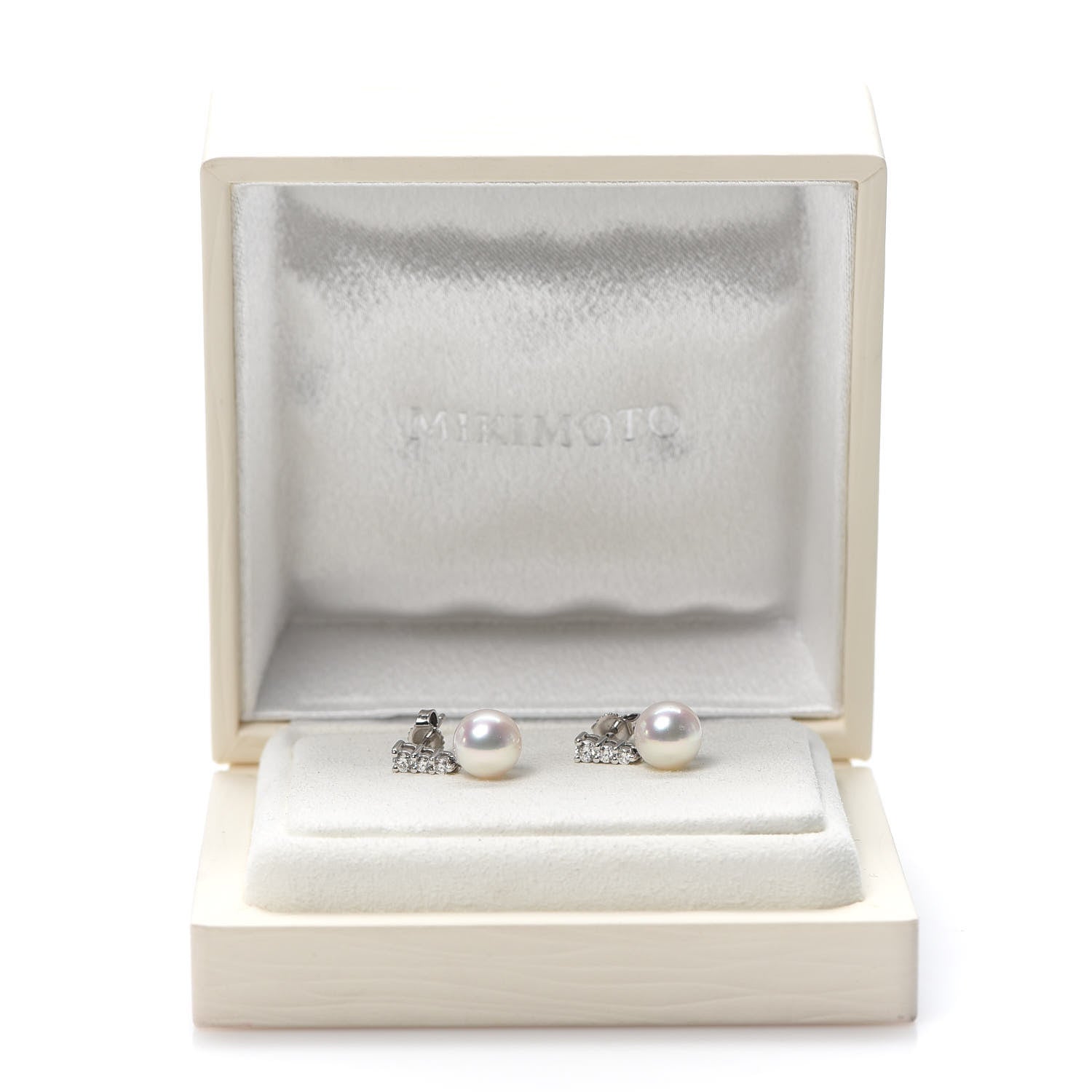Mikimoto 18K White Gold Diamond Akoya Pearl 8mm Morning Dew Earrings 7 of 7