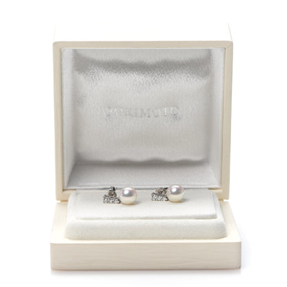 Mikimoto 18K White Gold Diamond Akoya Pearl 8mm Morning Dew Earrings 7 of 7