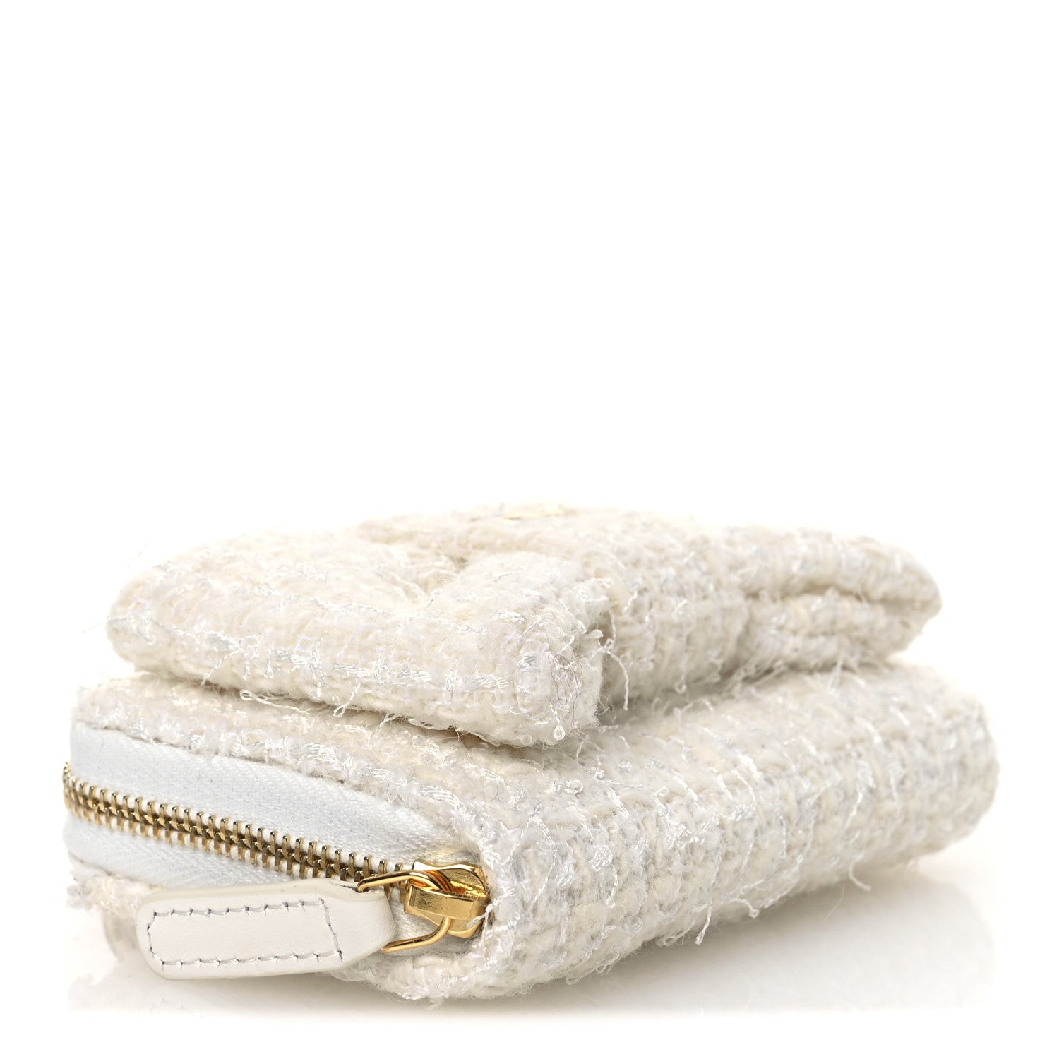 Chanel Tweed Quilted Bow Flap Card Holder On Chain White 4 of 11