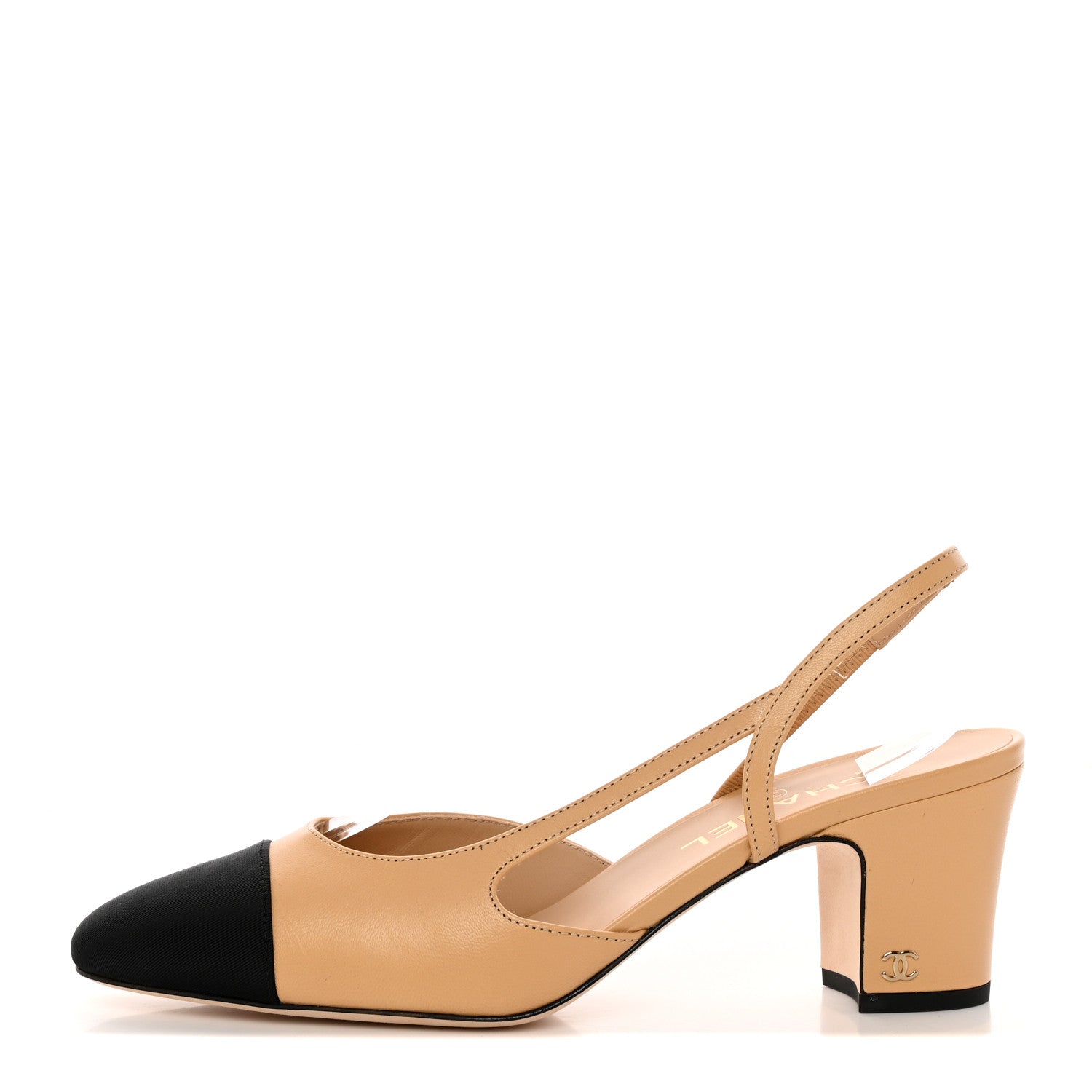 Chanel Goatskin Grosgrain Cap Toe CC Slingback Pumps 40 Beige Black 1 of 14