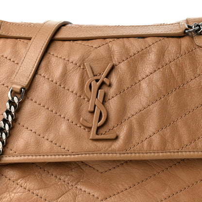 Saint Laurent Crinkled Calfskin Matelasse Monogram Medium Niki Chain Satchel Dark Toffee 8 of 10