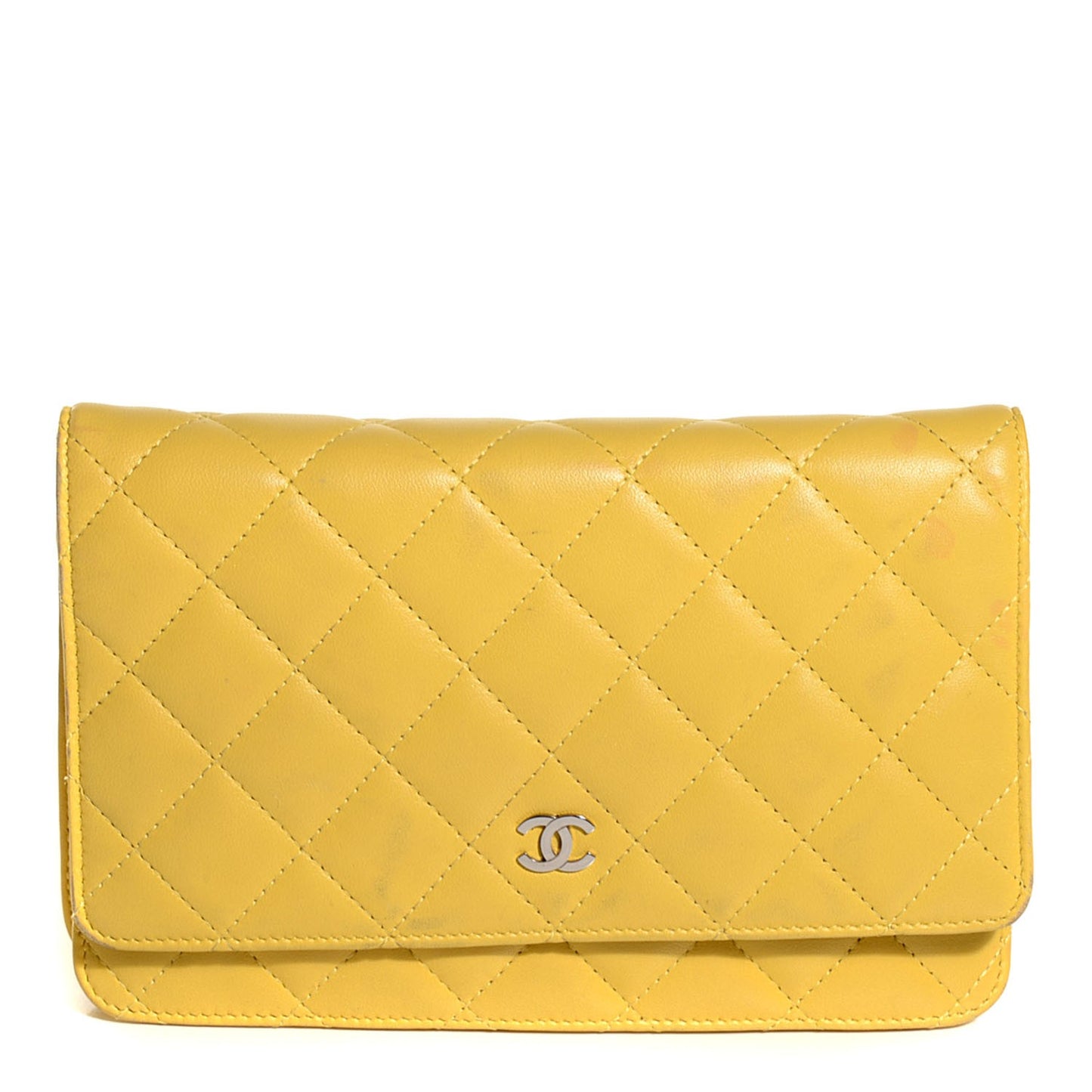 Lambskin Quilted Wallet on Chain WOC Yellow
