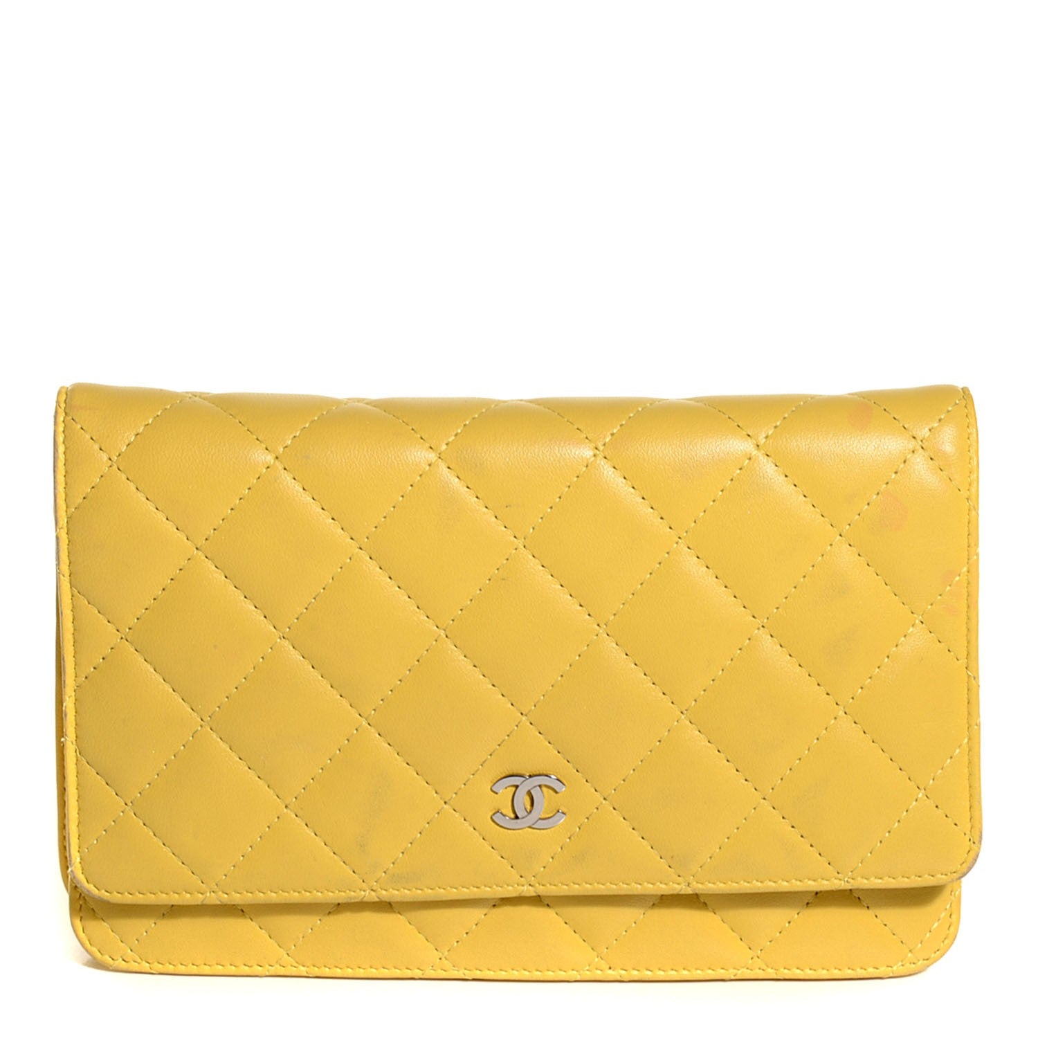 Chanel Lambskin Quilted Wallet on Chain WOC Yellow 1 of 8