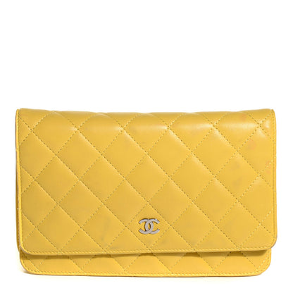 Chanel Lambskin Quilted Wallet on Chain WOC Yellow 1 of 8
