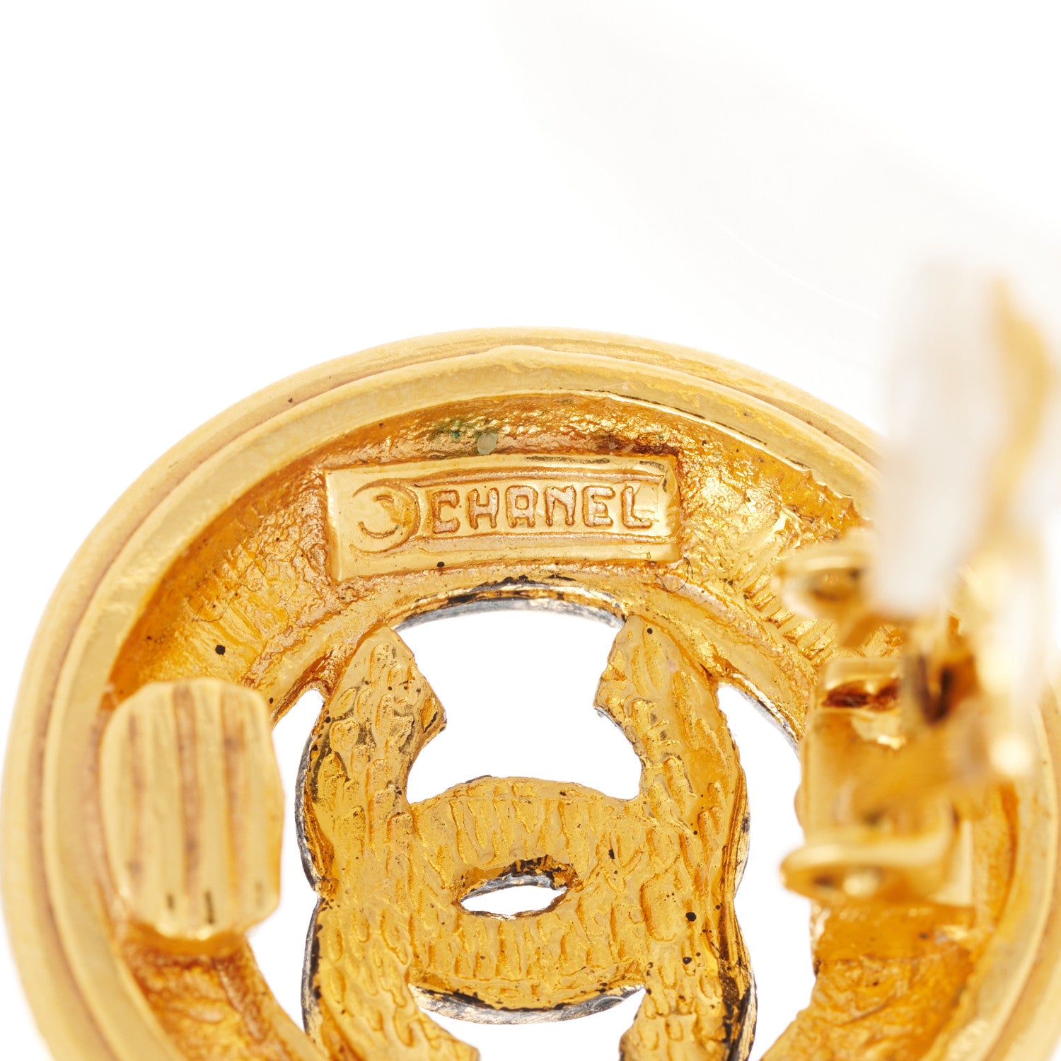 Chanel Metal Textured CC Medallion Clip On Earrings Gold 4 of 4