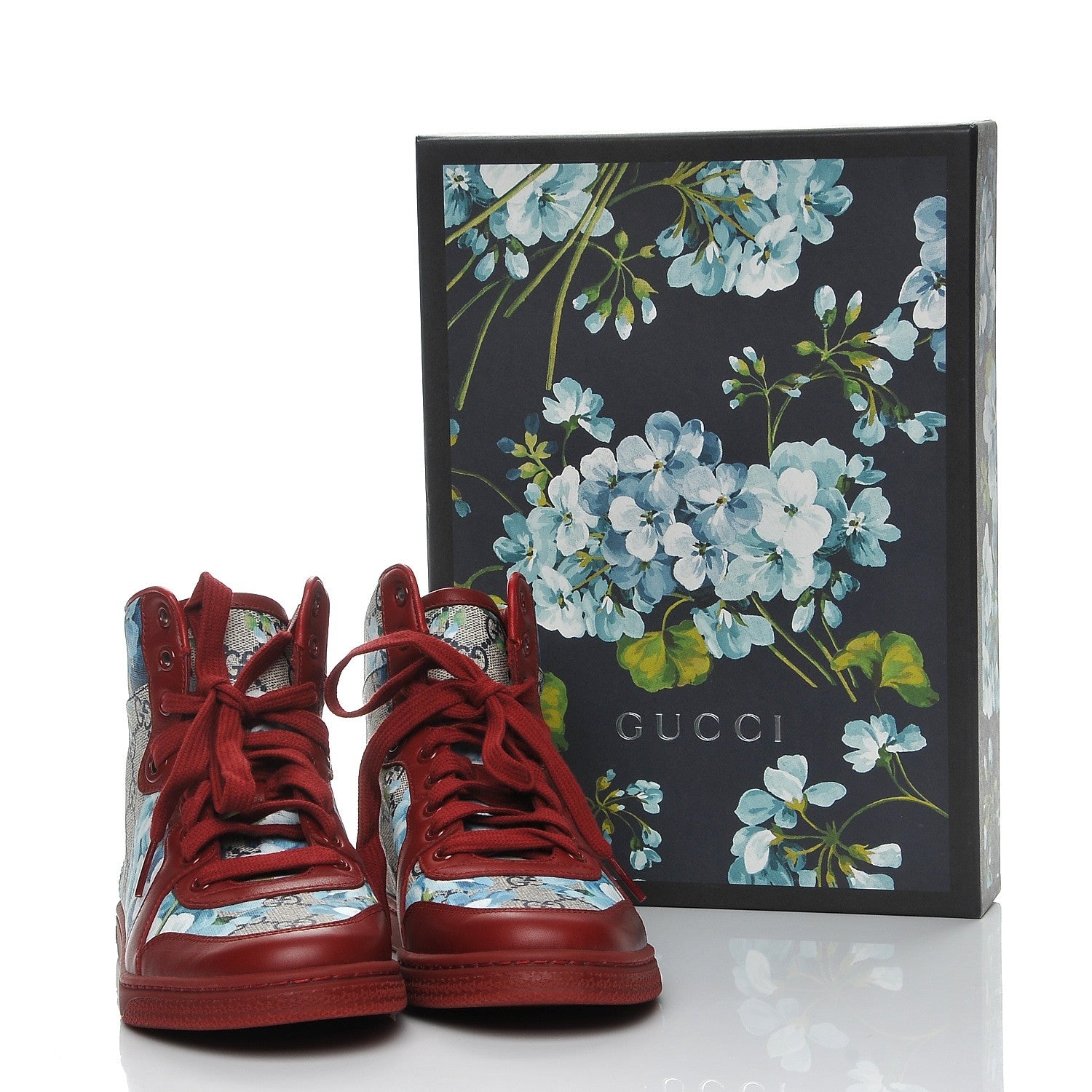 Gucci GG Supreme Monogram Blooms Womens High Top Sneakers 38 Beige Blue Navy Red 9 of 9
