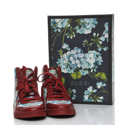 Gucci GG Supreme Monogram Blooms Womens High Top Sneakers 38 Beige Blue Navy Red 9 of 9