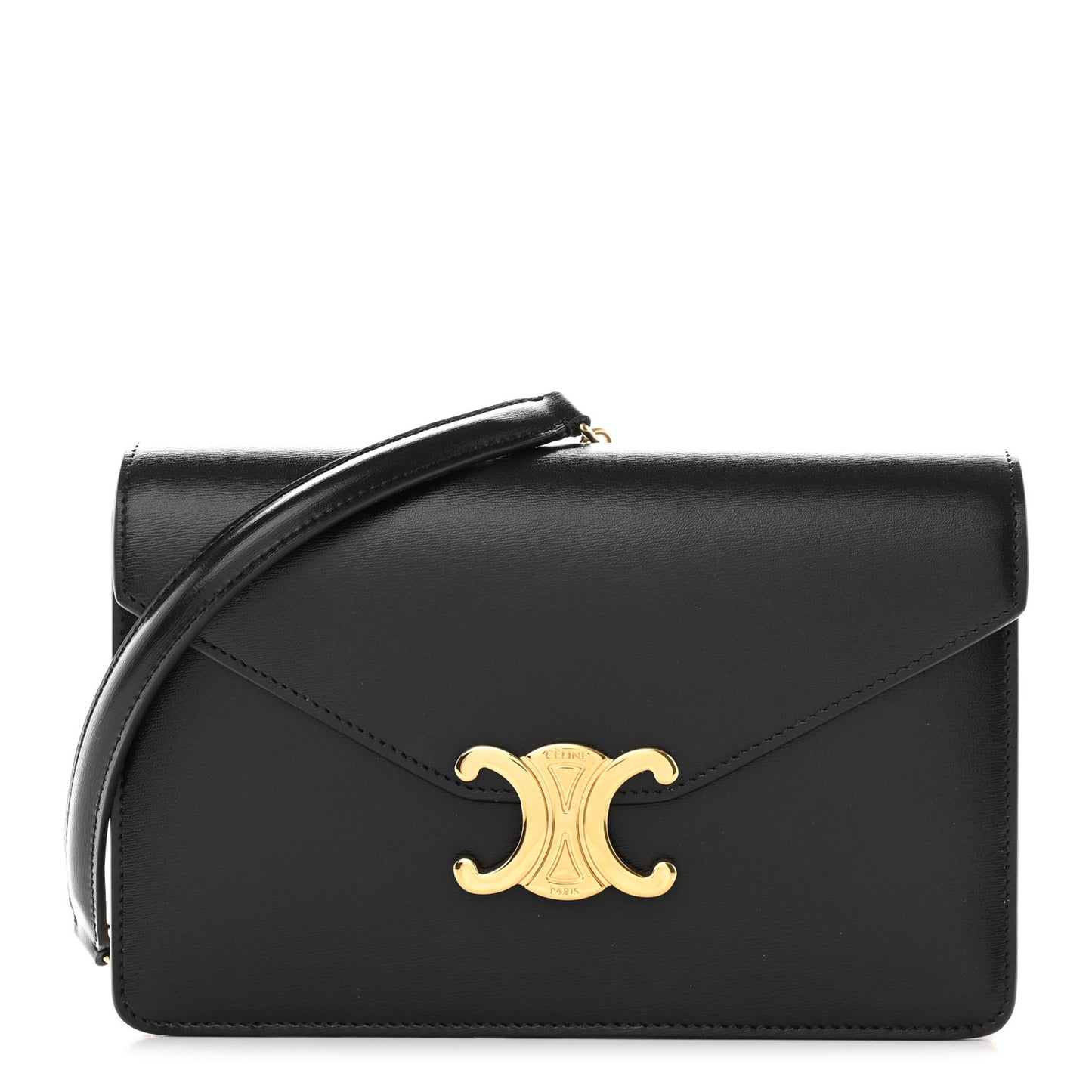 Shiny Calfskin Triomphe Margo Wallet on Chain Black