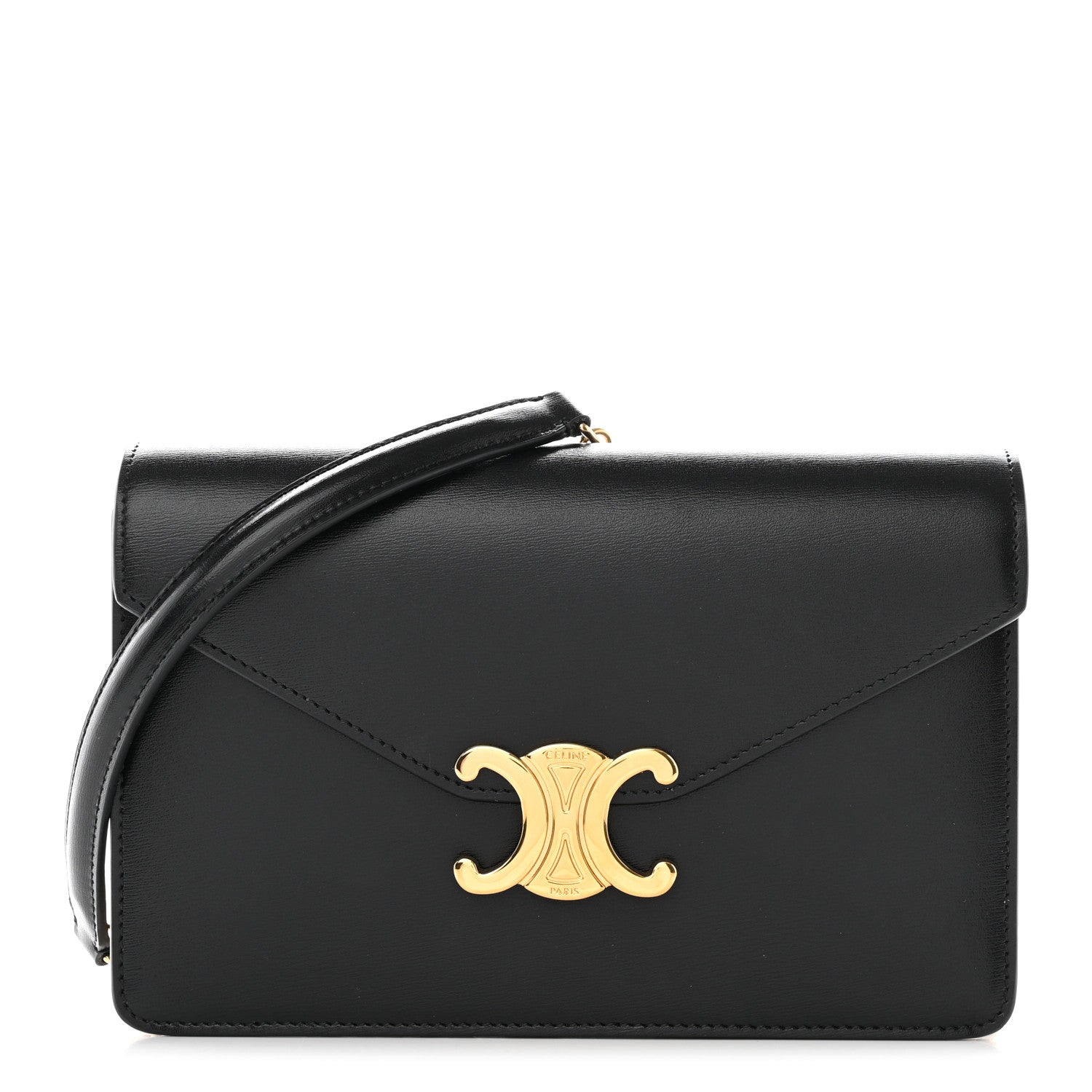 Celine Shiny Calfskin Triomphe Margo Wallet on Chain Black 1 of 20