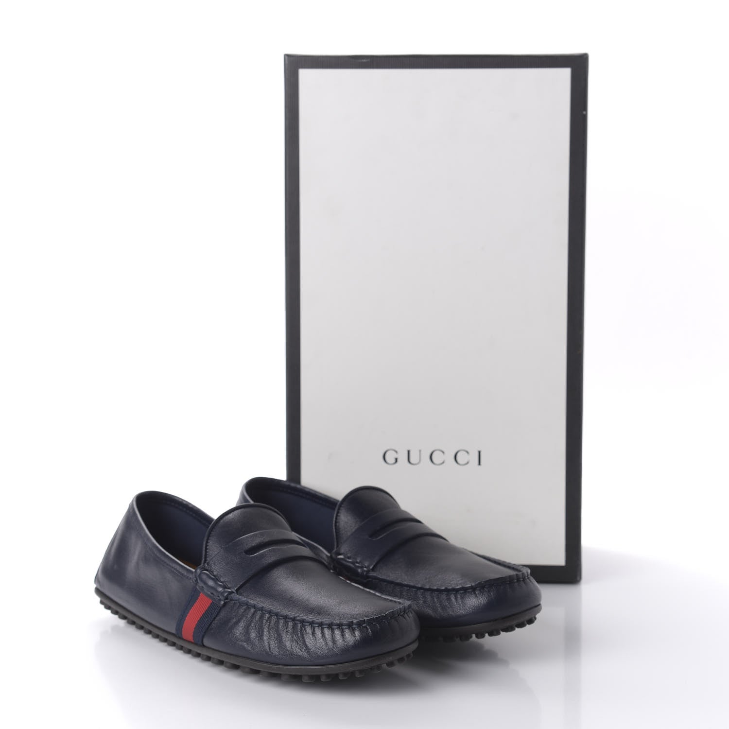 Gucci Nappa Web Mens Kanye Driver Loafers 7.5 Blue 9 of 9