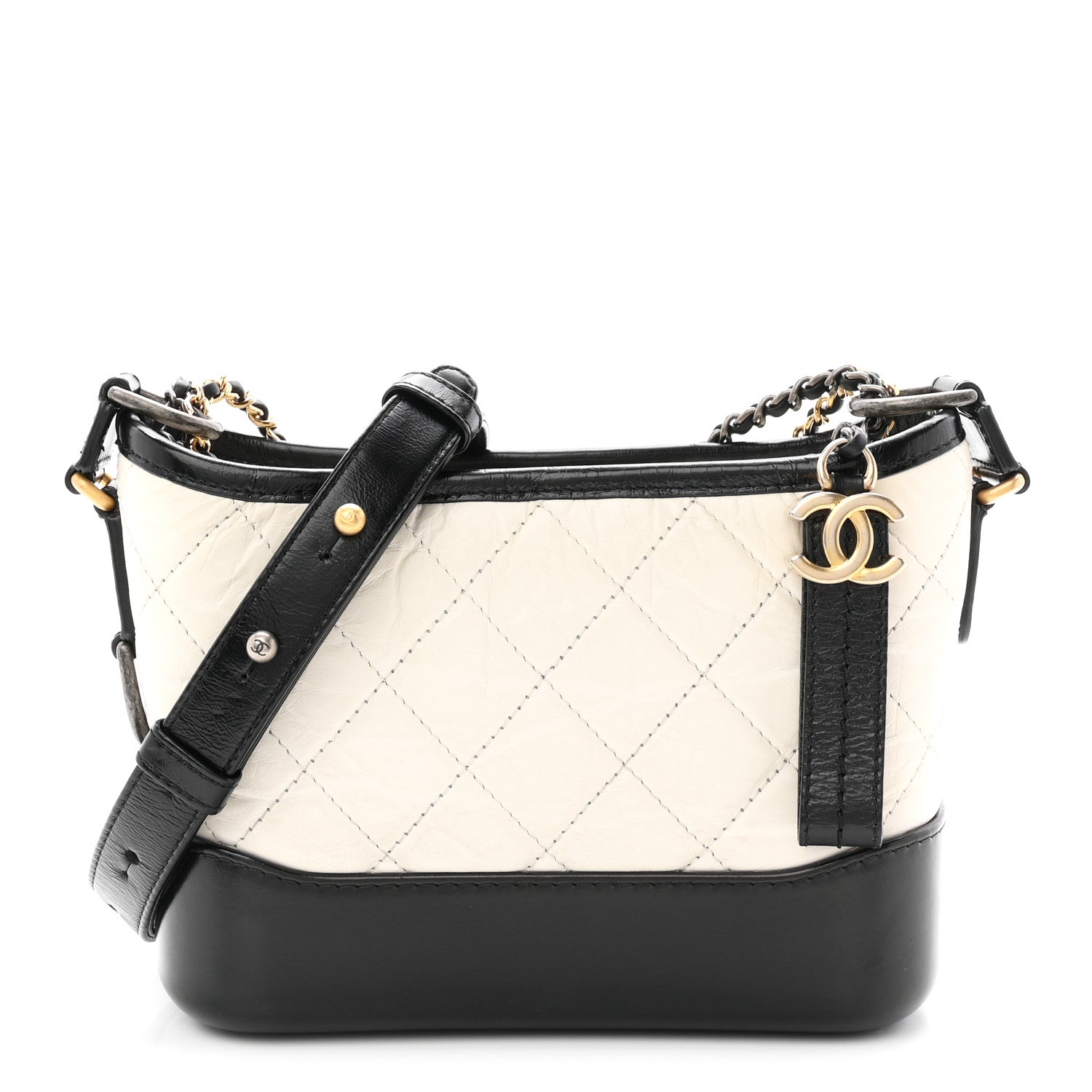 Chanel Aged Calfskin Quilted Small Gabrielle Hobo Black White 1 of 10