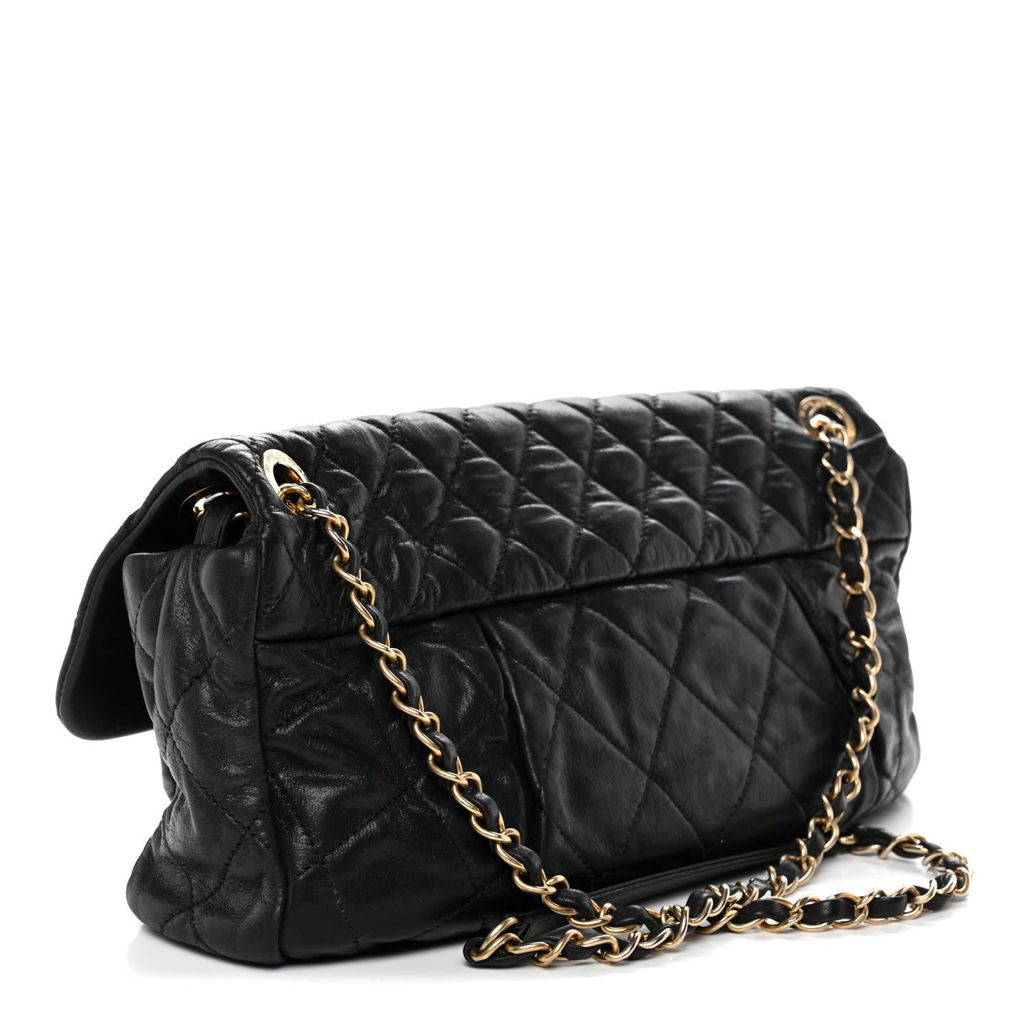 Iridescent Calfskin Large Chic Quilt Flap Black