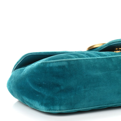Gucci Velvet Matelasse Small GG Marmont Shoulder Bag Pavone Cyan 11 of 15