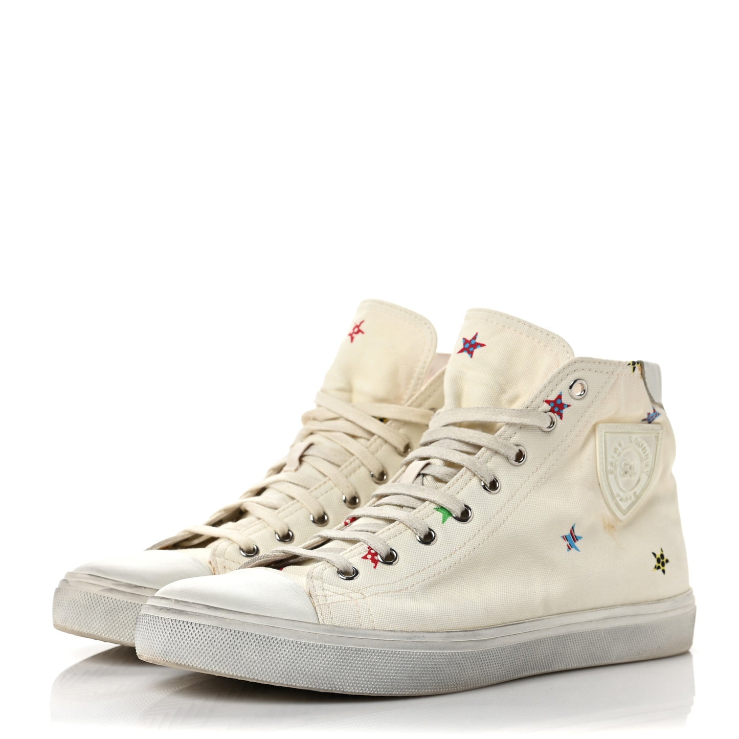 Canvas Fun-Star Print Bedford Hightop Sneakers 41 Cream