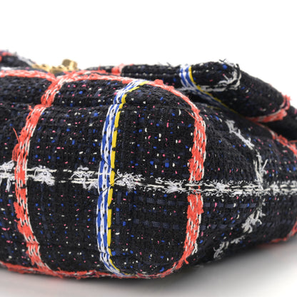 Chanel Tweed Quilted Large Chanel 19 Flap Black Orange Blue 6 of 10