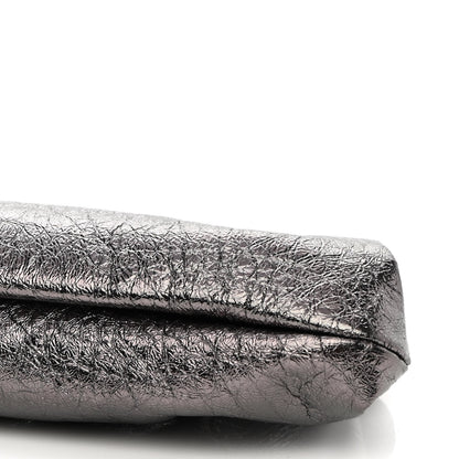 Balenciaga Metallic Textured Calfskin Logo XL Cloud Clutch Black 9 of 9