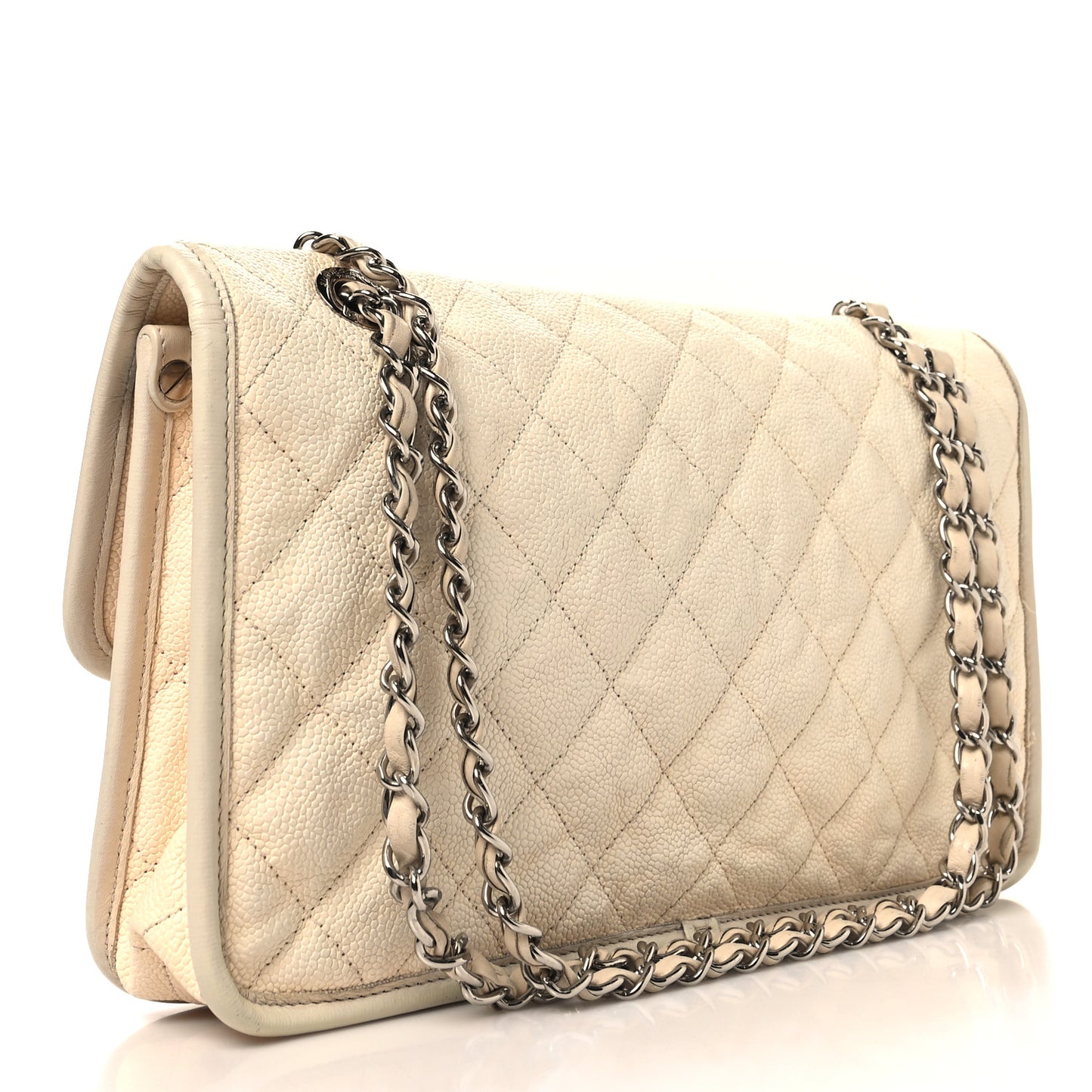 Caviar Quilted Medium French Riviera Flap White