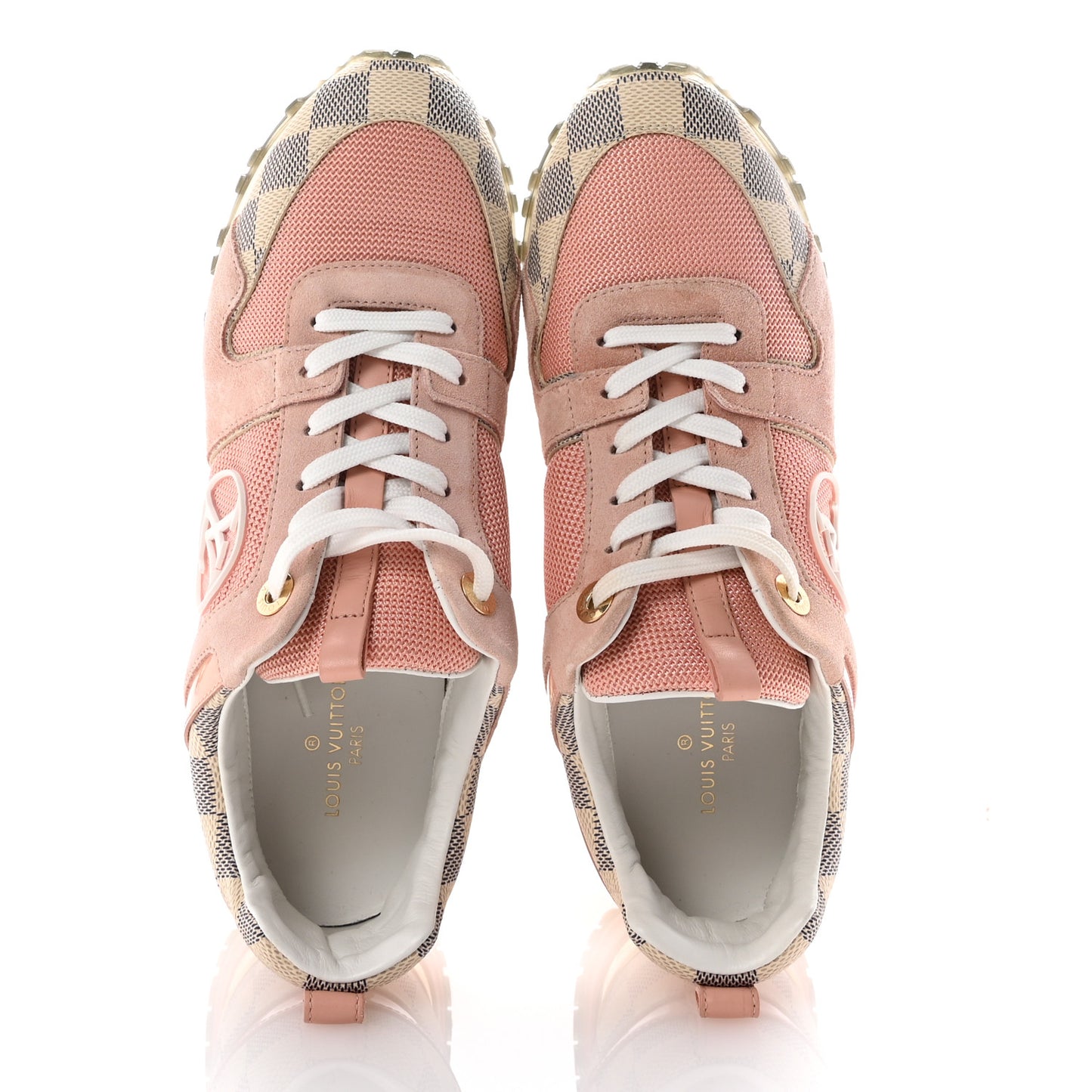 Suede Damier Azur Run Away Sneakers 37 Pink