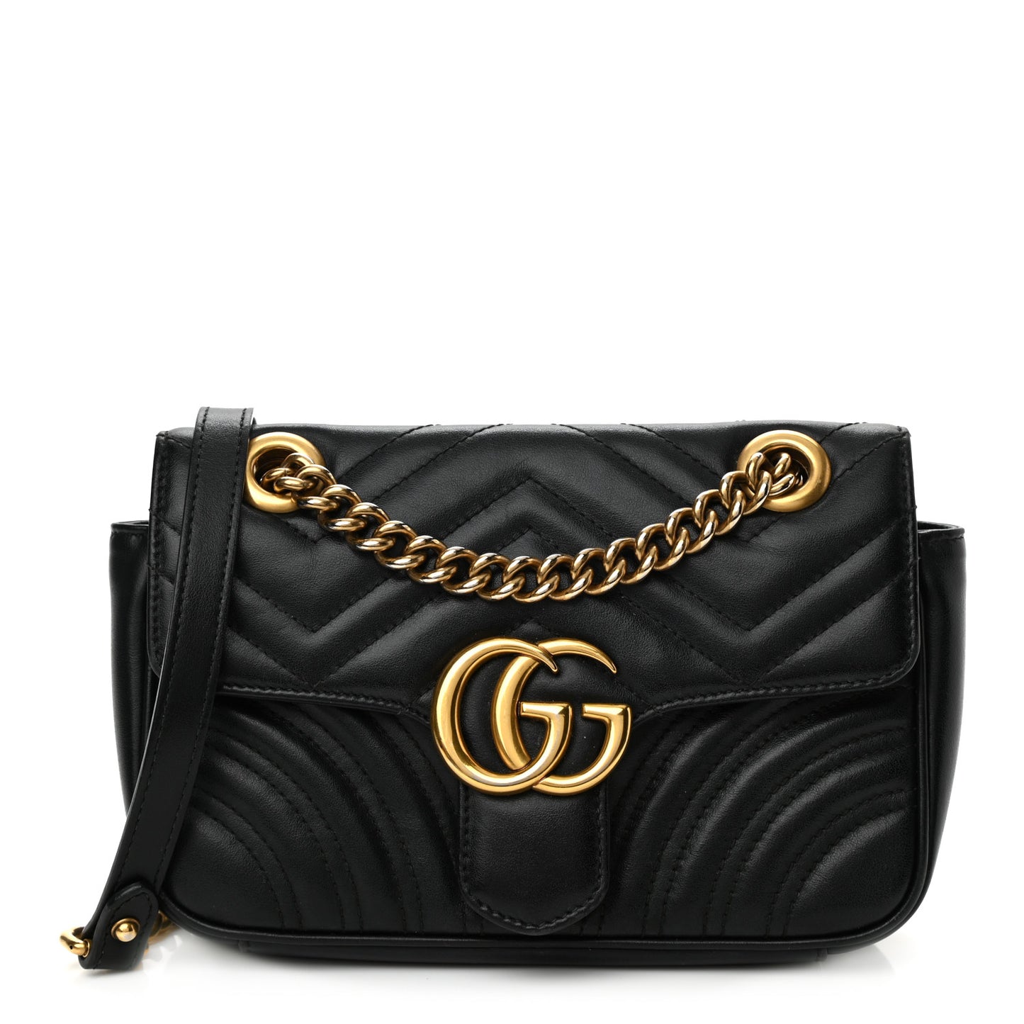 Calfskin Matelasse Mini GG Marmont Shoulder Bag Black