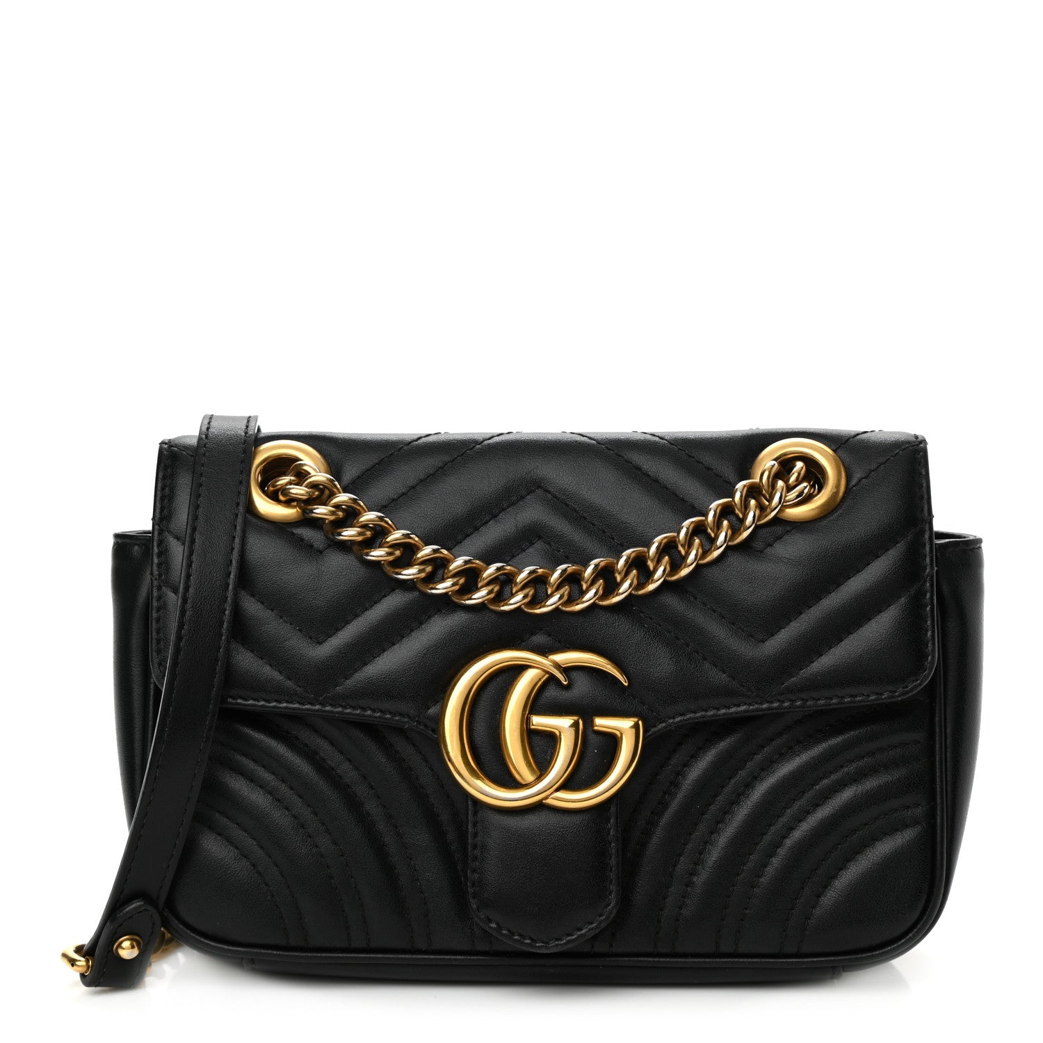 Gucci Calfskin Matelasse Mini GG Marmont Shoulder Bag Black 1 of 9