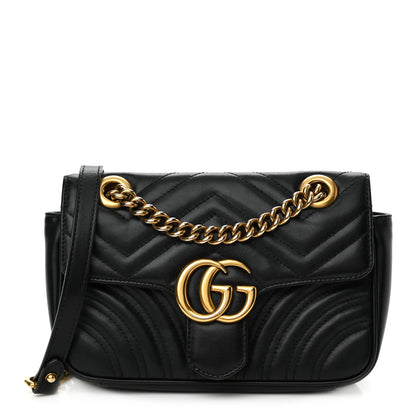 Gucci Calfskin Matelasse Mini GG Marmont Shoulder Bag Black 1 of 9