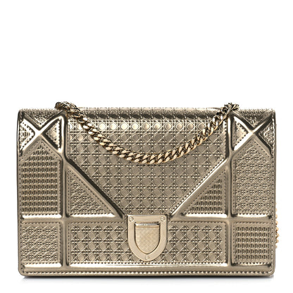Christian Dior Metallic Patent Micro-Cannage Diorama Wallet on Chain Pouch Gold 1 of 9