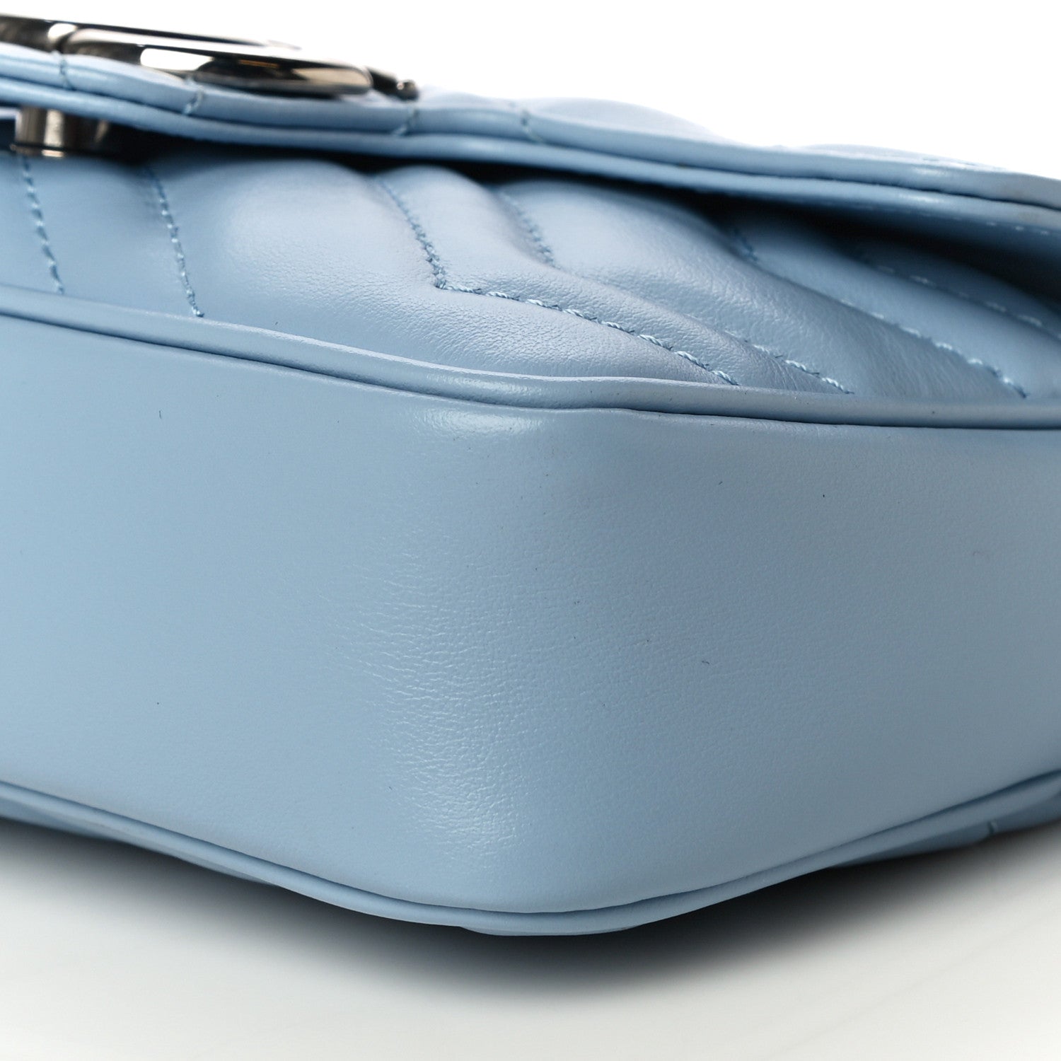 Gucci Calfskin Matelasse Super Mini GG Marmont Shoulder Bag Porcelain Light Blue 9 of 9