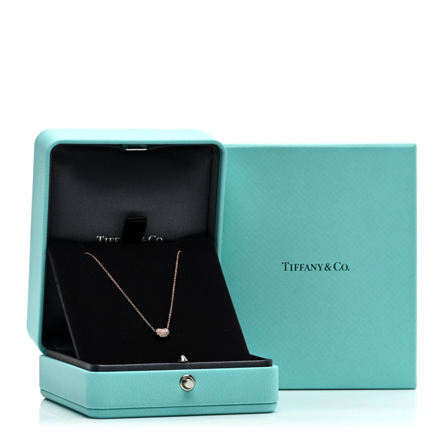 Tiffany 18K Rose Gold Diamond Mini Elsa Peretti Bean Pendant Necklace 5 of 5