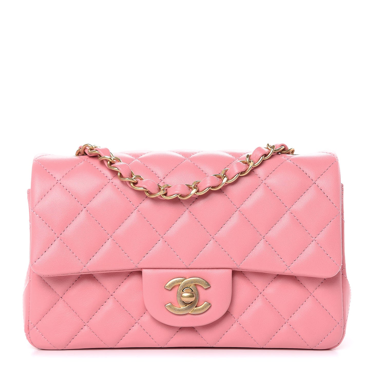 Lambskin Quilted Mini Rectangular Flap Pink