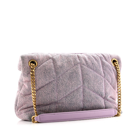 Saint Laurent Denim Quilted Small Loulou Puffer Monogram Chain Satchel Bleached Lilac 3 of 12