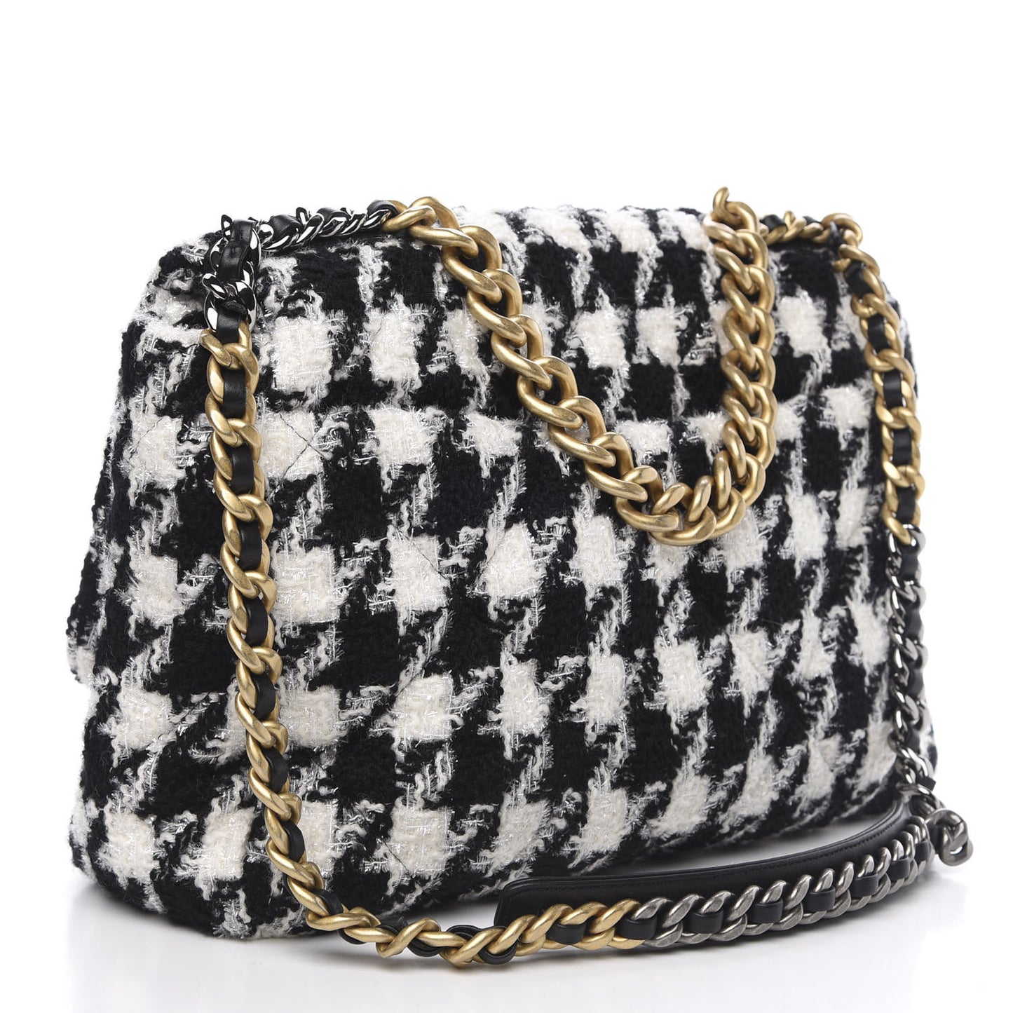 Tweed Quilted Maxi 19 Flap Black Ecru White
