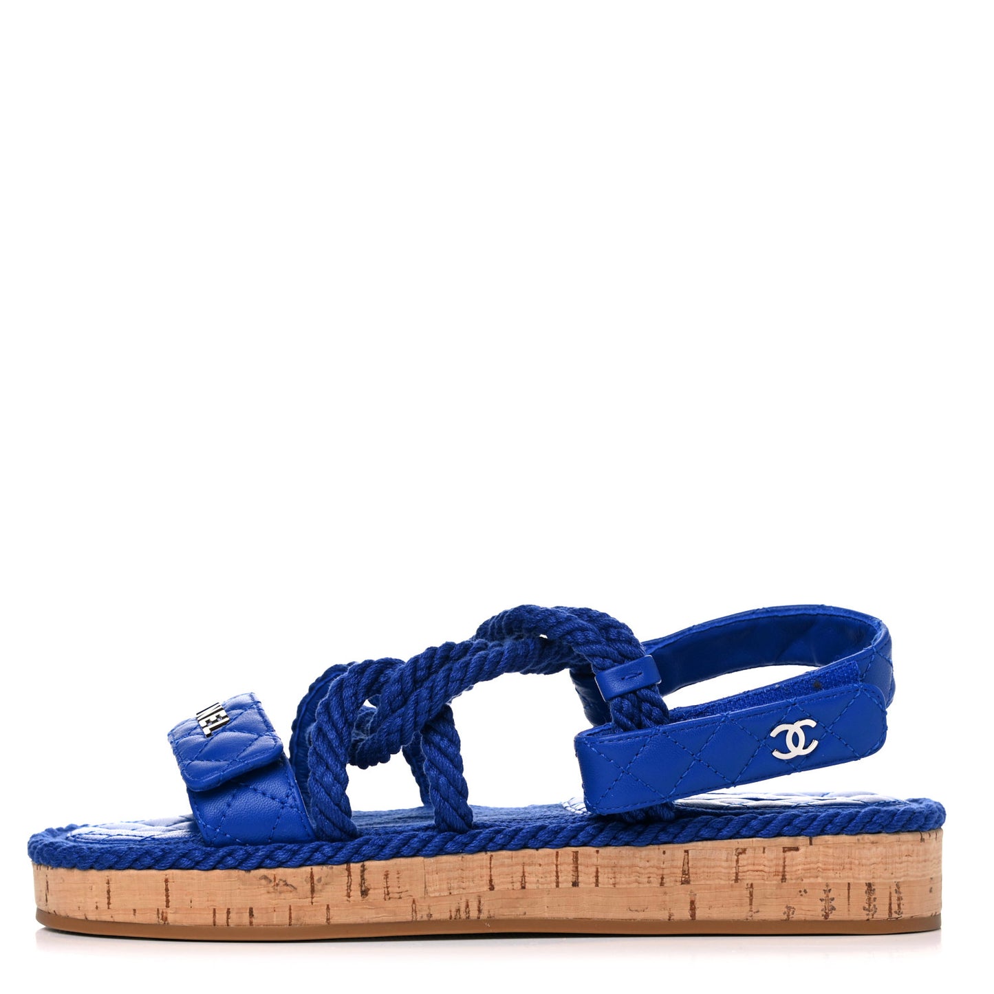 Cord Lambskin Quilted Logo Sandals 39 Blue