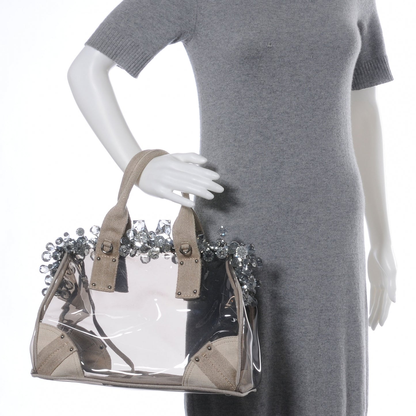 Canvas Plexiglass Frame Crystal Cluster Bag Naturale